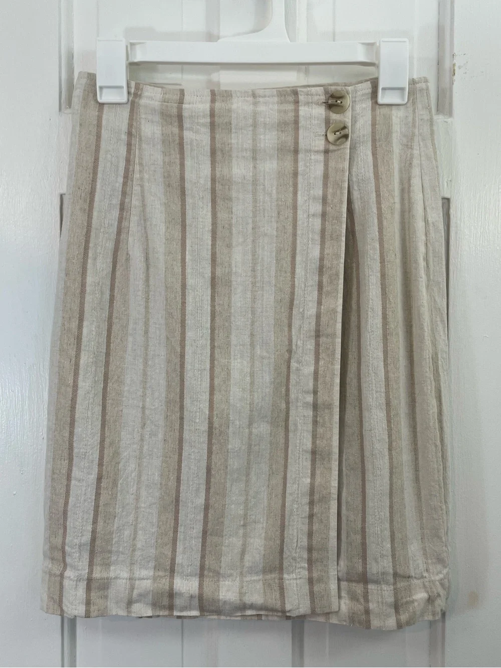 VTG Linen Blend Striped Cream Beige Wrap Skirt State of the Art Women’s Small